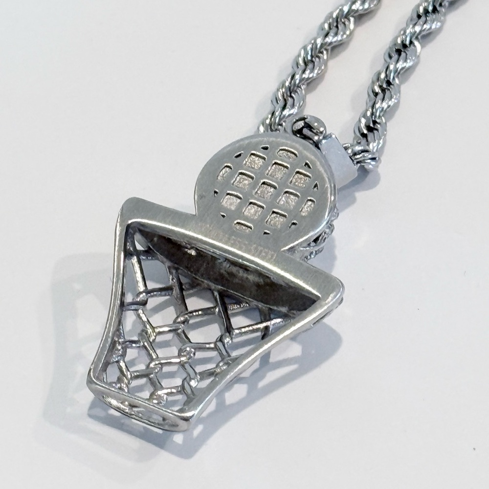 Steeltime SWISH Silver-Tone Basketball Pendant Necklace - Picture 4 of 5